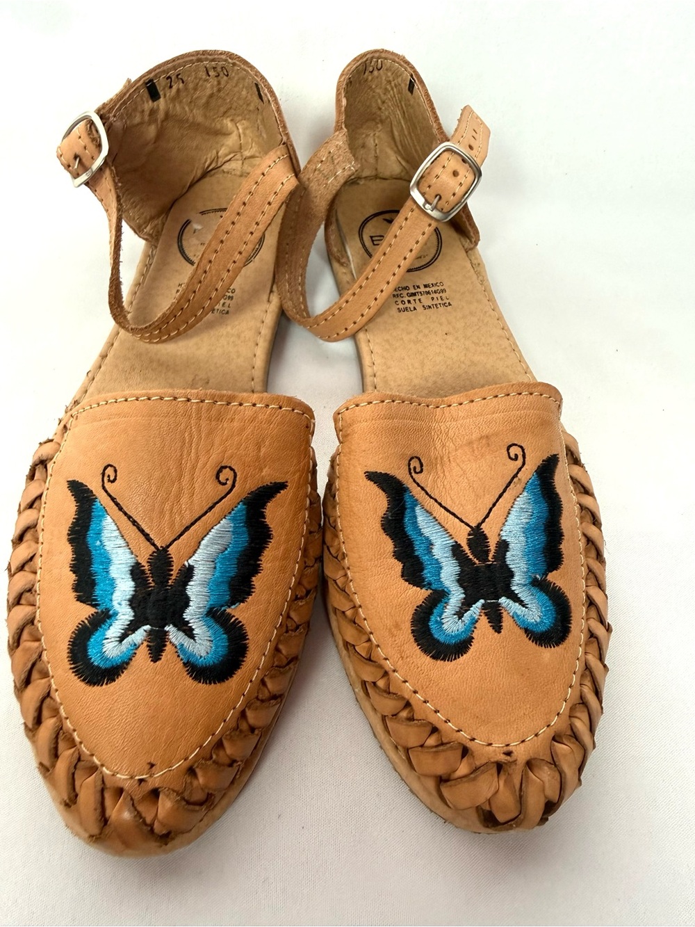 Leather Butterfly Huarache Sandals Boho Mexican Artisan Flat Size 8